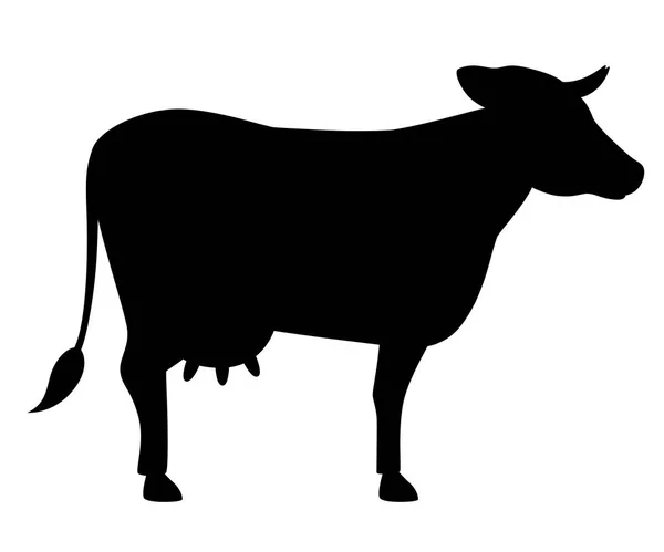 Black Silhouette Cute Cow Farm Domestic Animal Flat Style Animal — Stock Vector