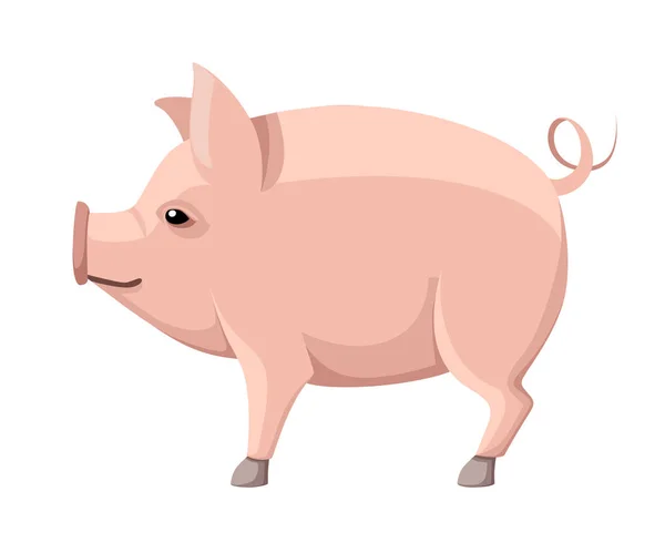 Rosa Großes Schwein Mit Lockigem Schwanz Nutztiere Flachen Stil Tier — Stockvektor