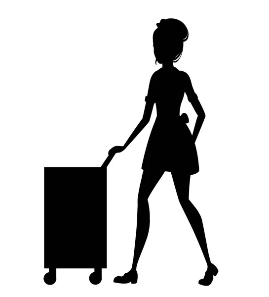黒のシルエット フランスの古典的な服で美しいメイドさん 漫画のキャラクター デザイン 茶色の短い髪を持つ女性 ホテルのスタッフは サービス業務に従事 フラットのベクトル図 — ストックベクタ