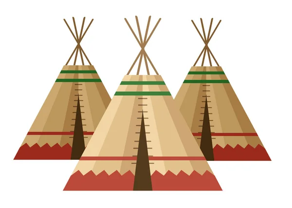 インディアンのテントやウィグワム カナダ シベリア 北アメリカの北の国の住居 革の家 白い背景の上のフラット ベクトル図 — ストックベクタ