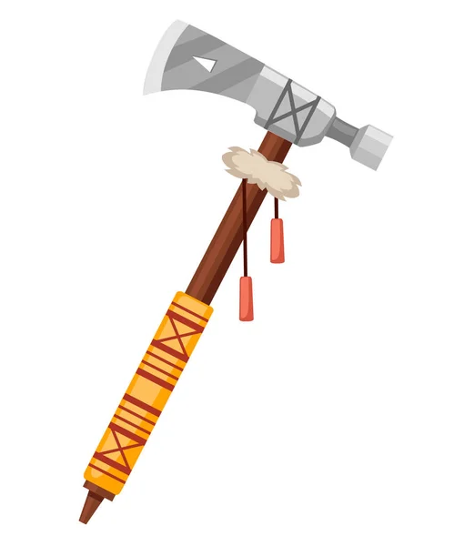 トマホーク斧 アメリカインディアンによって道具または武器として使用される光の斧 伝統的なネイティブ デザインの武器 白い背景で隔離のフラット ベクトル図 — ストックベクタ
