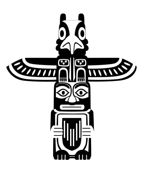 黑色剪影 印度图腾 木对象符号动物植物代表家族氏族部落 在白色背景查出的平的向量例证 — 图库矢量图片