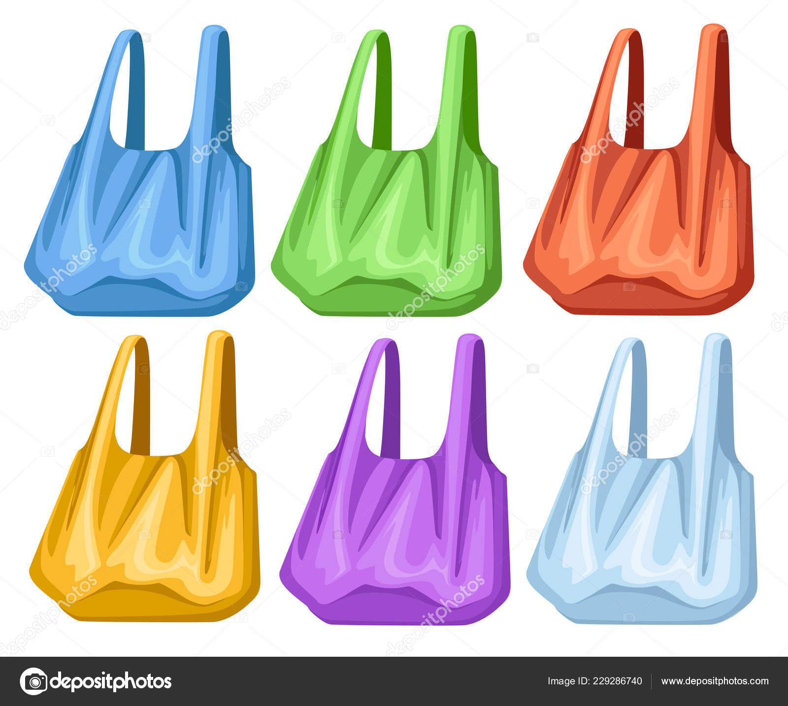 Conjunto Bolsas Plástico Vacías Colores Bolsas Plástico Con Asas  Ilustración Vector de stock por ©alfadanz.stock.gmail.com 229286740