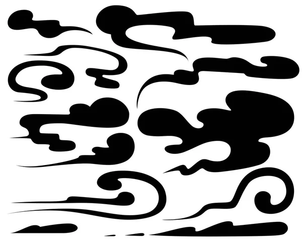 Черный Силуэт Эффект Дыма Плоском Стиле Паровые Облака Туман Водянистый — стоковый вектор