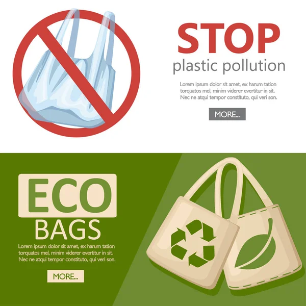 Ahorra Concepto Ecología Tela Bolsa Papel Bolsas Con Reciclado Hoja — Vector de stock