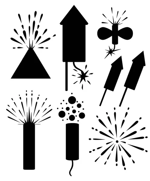 Zwarte Silhouet Collectie Firecracker Pyrotechnische Pictogramserie Vuurwerk Voor Nieuwe Jaarviering — Stockvector