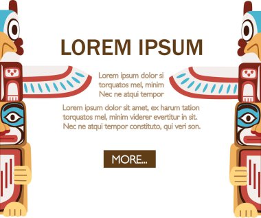 Renkli Hint Totem. Ahşap nesne sembol hayvan bitki temsil aile klan kabile. Beyaz arka plan üzerinde düz vektör çizim. Mobil uygulaması tasarım Web sitesi sayfası.