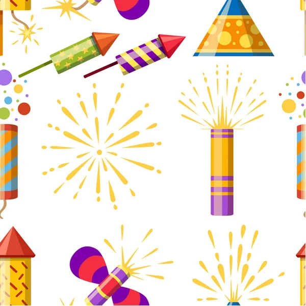 Seamless Pattern Collection Firecracker Pyrotechnic Colorful Icon Set Firework New — Stock Vector