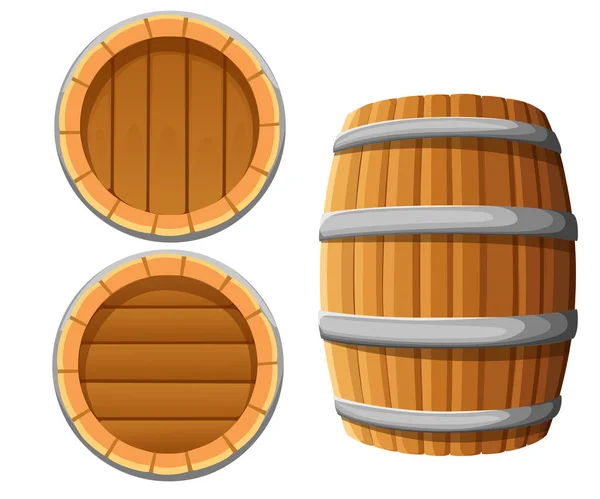Holzfass Mit Metallbändern Wein Oder Bierfass Flache Vektordarstellung Isoliert Auf — Stockvektor