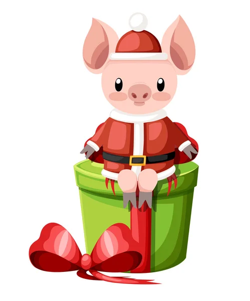 Cute Pig Christmas Santa Costume Cartoon Character Design Little Pig — Stock Vector