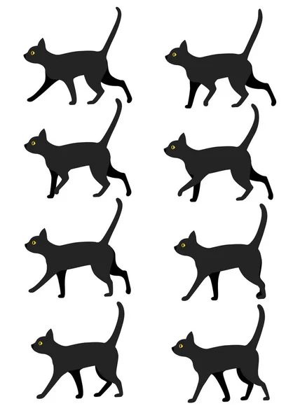 Sammlung Schwarzer Katzensymbole Schwarze Katze Posiert Für Walk Animation Voreingestellt — Stockvektor