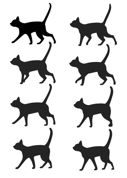 Set Black Cat Silhouette Icon Collection Black Cat Poses Walk — Stock Vector