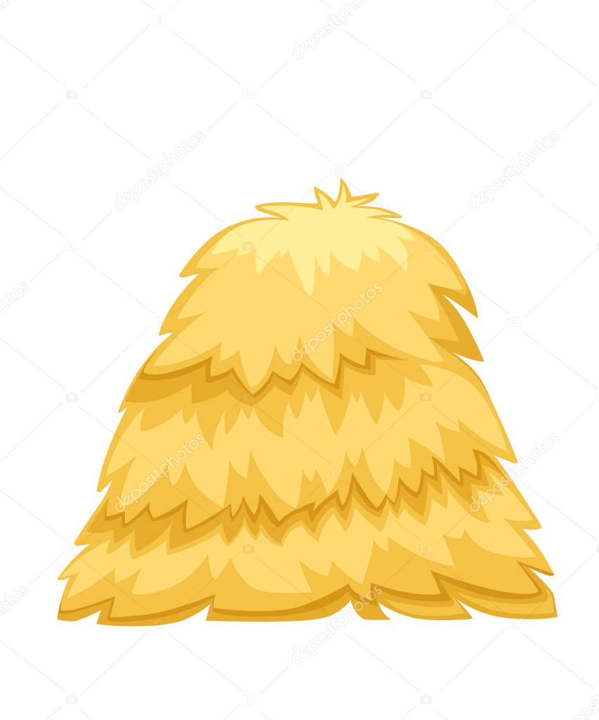 Golden color bale of hay. Haystack flat vector illustration isolated on white background.