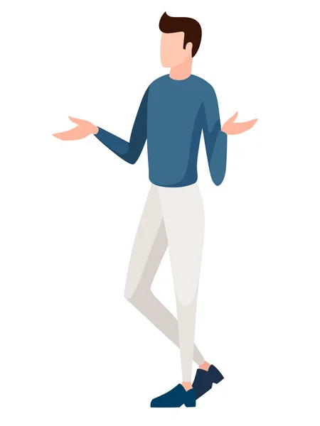 Homme Pantalon Blanc Pull Bleu Debout Pas Visage Illustration Plate — Image vectorielle