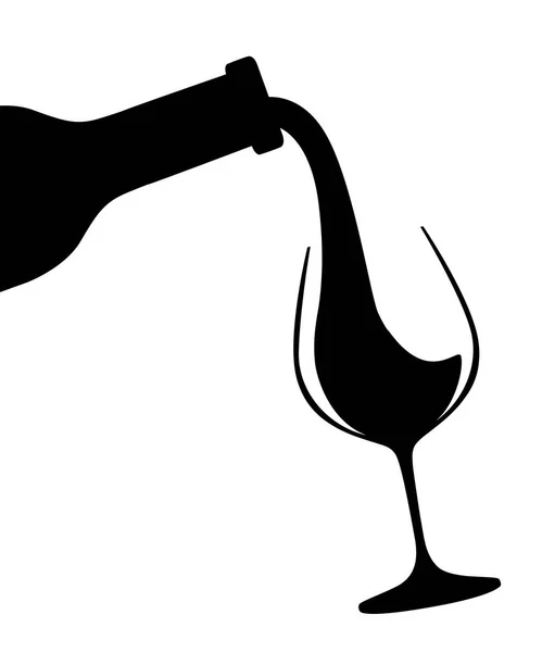 Silhouette Noire Logo Illustration Abstraite Vin Rouge Coulant Bouteille Verre — Image vectorielle