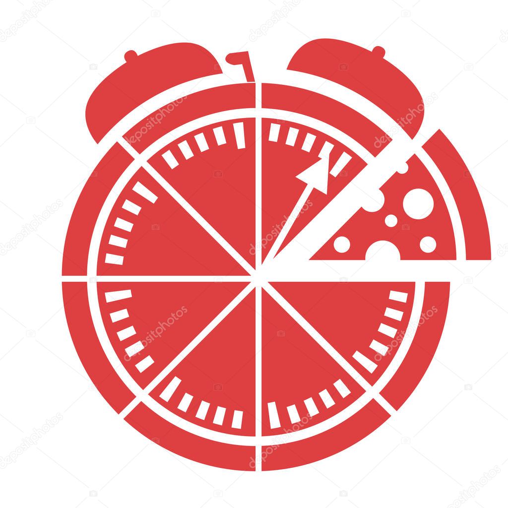 Express pizza delivery icon. Stopwatch food delivery. Flat vector illustration isolated on white background.