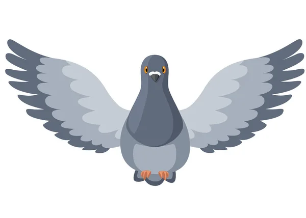 Pigeon Bird Flying Pigeon Flaps Its Wings Flat Cartoon Character — Stock Vector