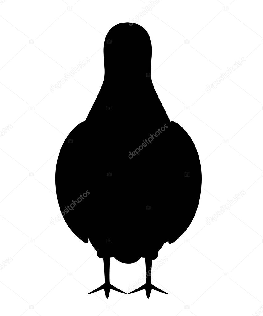 Black silhouettes. Pigeon bird stay. Flat cartoon character design. Colorful bird icon. Cute pigeon template. Vector illustration isolated on white background.