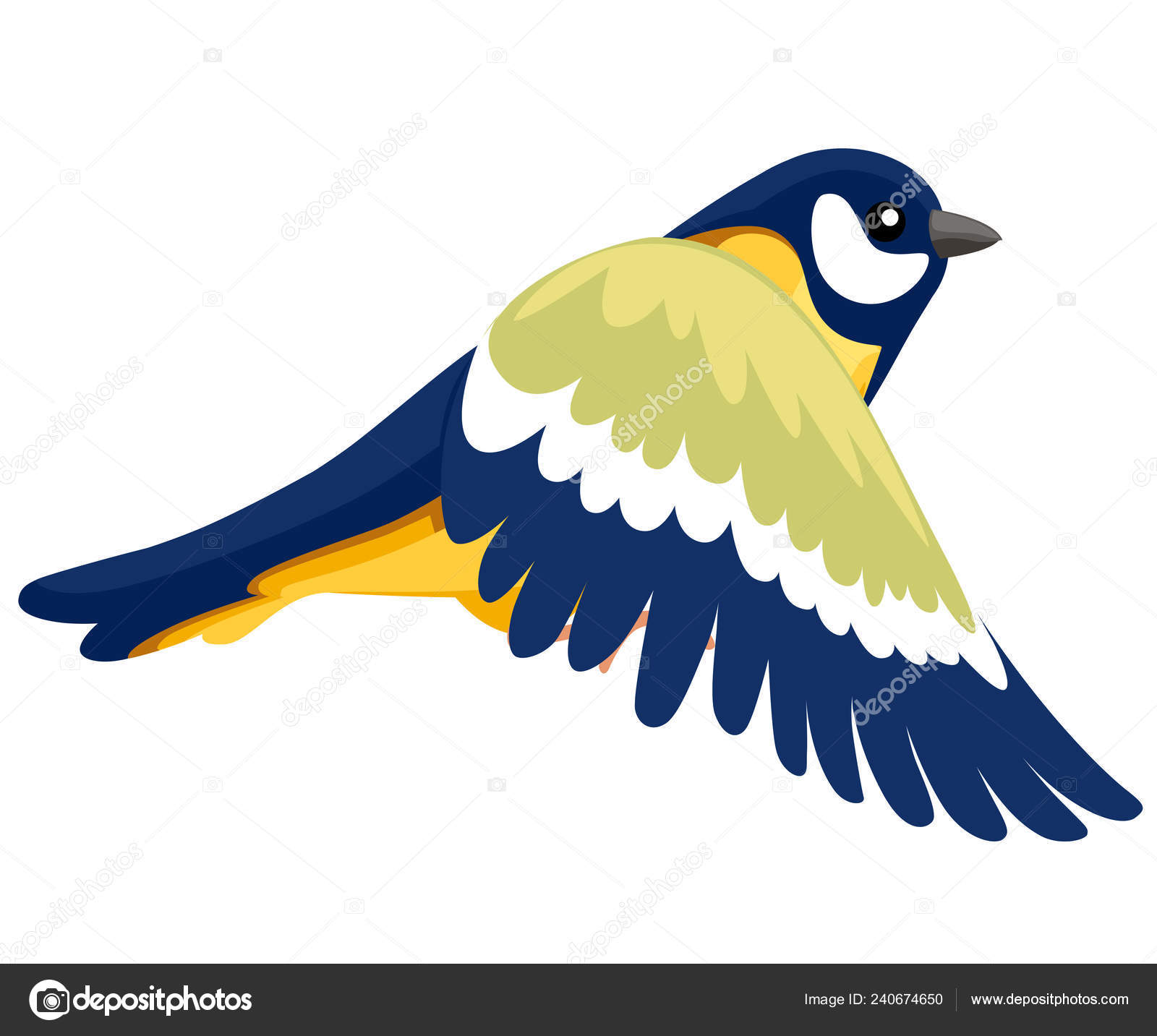 Vue Latérale Oiseau Titmouse Volant Conception Personnage