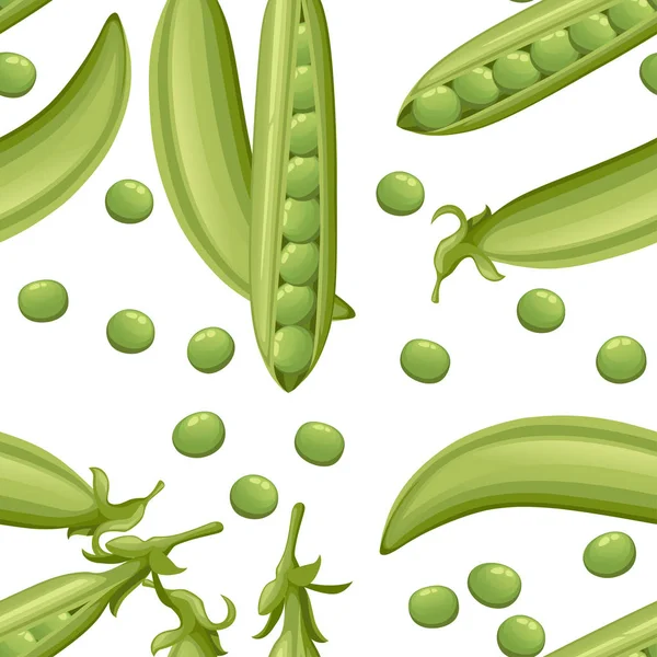 Seamless Pattern Pods Green Peas Leaves Set Whole Open Peas — Stock Vector