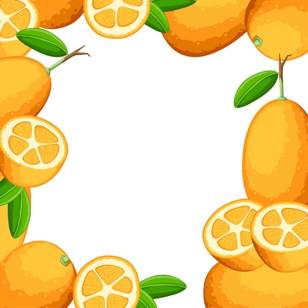 Patrón Colorido Kumquat Frutas Exóticas Con Hojas Verdes Estilo Dibujos — Vector de stock