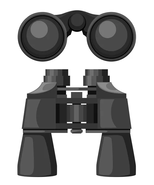 Black Binoculars Front Top View Closed Lens Flat Vector Illustration — Stock Vector