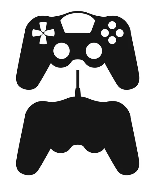 Black Silhouette Wired Wireless Game Pad Black Video Game Controller — Stock Vector