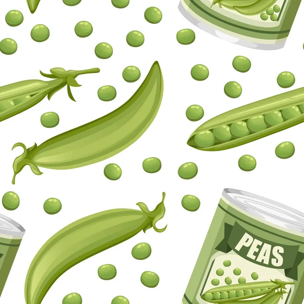 Seamless Pattern Green Peas Aluminum Can Pod Canned Food Peas — Stock Vector