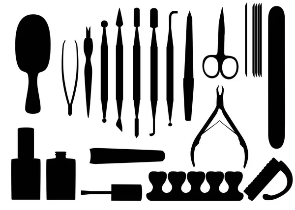 Schwarze Silhouette Maniküre Werkzeuge Vektor Set Sammlung Schwarzer Symbole Werkzeuge — Stockvektor
