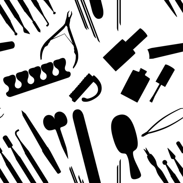 Schwarze Silhouette Nahtloses Muster Maniküre Werkzeuge Vektor Set Sammlung Schwarzer — Stockvektor