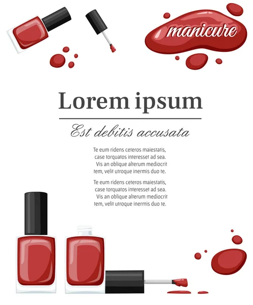 Botella Redonda Esmalte Uñas Brillante Rojo Con Tapa Negra Ilustración — Vector de stock