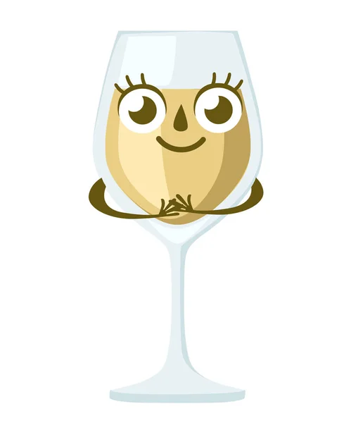 Glas Weißwein Zeichentrickfigur Design Alkohol Als Maskottchen Durchsichtiges Glas Flache — Stockvektor