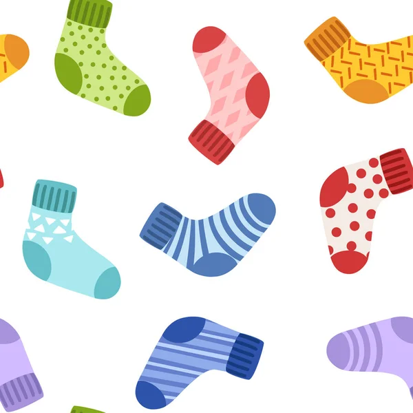 无缝模式 彩色羊毛针织袜子系列 不同图案和质地的袜子 五颜六色的设置 在白色背景的平的向量例证 — 图库矢量图片