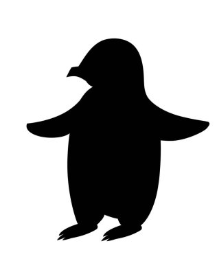 Siyah siluet. Sevimli bebek imparator penguen. Kutup hayvan, karikatür düz tasarım. Vektör Illustration beyaz arka planda yalıtılmış.