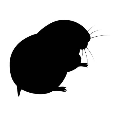 Siyah siluet. Gri kürk ile Polar lemming. Kutup hayvan, karikatür düz tasarım. Vektör Illustration beyaz arka planda yalıtılmış.