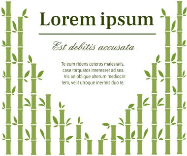Yeşil şeker kamışı bitkiler. Metin için yerleştirin., tebrik kartı şablonu için Tasarla. Beyaz arka planda düz vektör çizim.