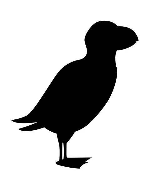 Schwarze Silhouette Fliegender Weißer Vogel Atlantischer Papageitaucher Arktisches Tier Cartoon — Stockvektor