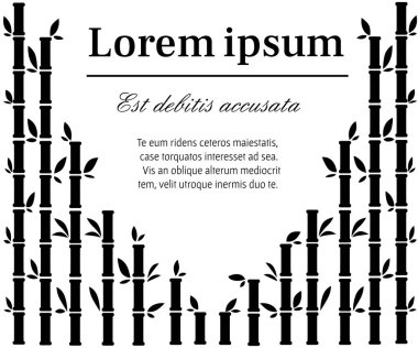 Siyah siluet şeker kamışı bitkiler. Metin için yerleştirin., tebrik kartı şablonu için Tasarla. Beyaz arka planda düz vektör çizim.