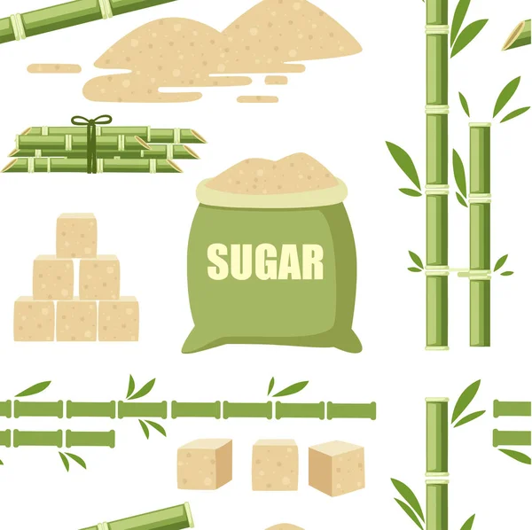 Бесшовный Шаблон Сахарное Растение Сельскохозяйственных Культур Сахарный Тростник Листом Сахар — стоковый вектор