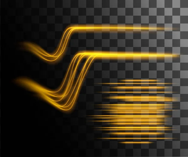 Glühende Linie Abstrakte Wirkung Goldene Linien Lichteffekt Auf Transparentem Hintergrund — Stockvektor