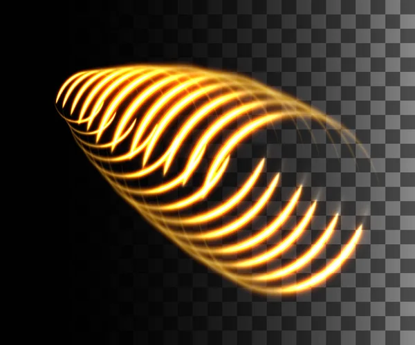 光る線の抽象効果 ゴールデンライン透明な背景にライト効果 — ストックベクタ