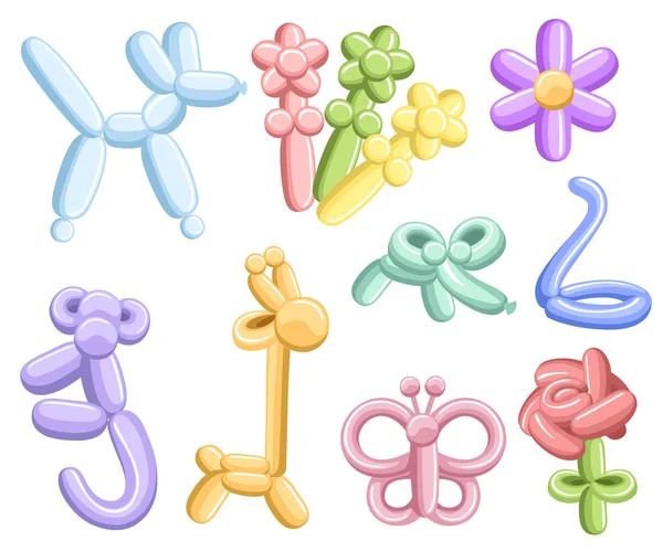 Шарики Животных Цветов Векторные Воздушные Шары Веселой Детской Вечеринки Значок — стоковый вектор