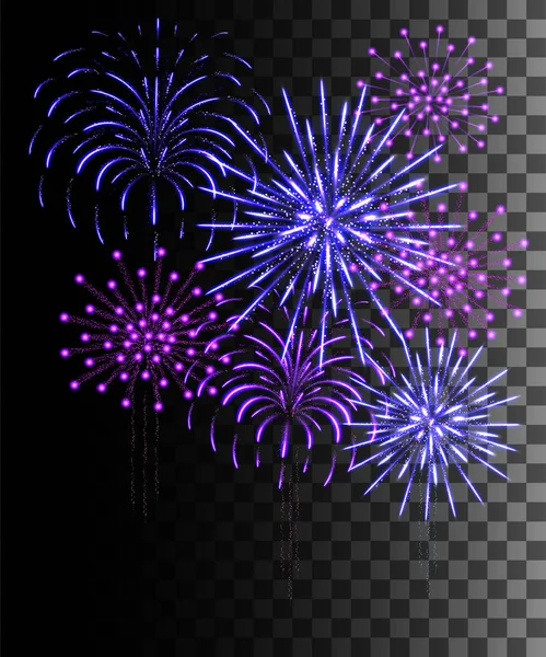 Glowing Collection Purple Blue Firework Light Effects Isolated Transparent Background — Stock Vector