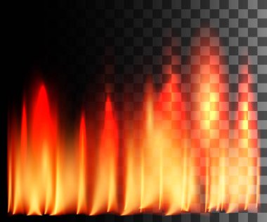 Şeffaf arka planda sarı yangın soyut etkisi. Üst üste ateş. Parlayan ışık efekti. Vektör Illustration.