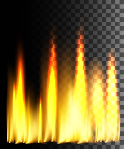 Żółty Ogień Abstrakcyjny Efekt Przezroczystym Tle Ogień Rzędu Świecący Efekt — Wektor stockowy