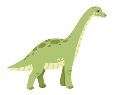 Green brachiosaurus. Cute dinosaur, cartoon design. Flat vector illustration isolated on white background. Animal of jurassic world. Giant herbivore dinosaur clipart