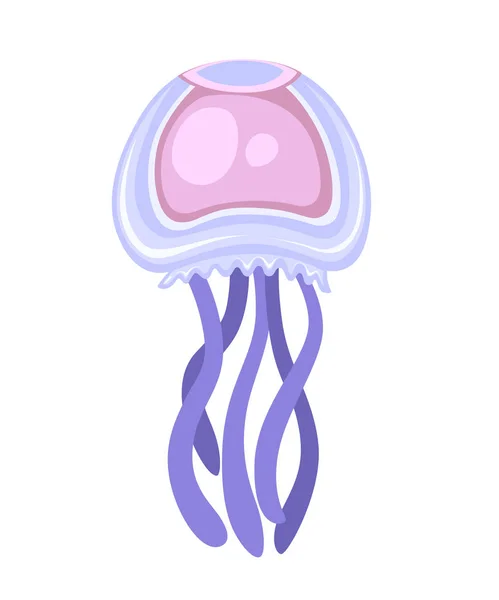 Θάλασσα ροζ και μωβ Μέδουσα. Τροπικό υποβρύχιο ζώο. Μέδουσα υδρόβιο οργανισμό, σχέδιο στυλ κινουμένων σχεδίων. Επίπεδη απεικόνιση που απομονώνεται σε λευκό φόντο — Διανυσματικό Αρχείο