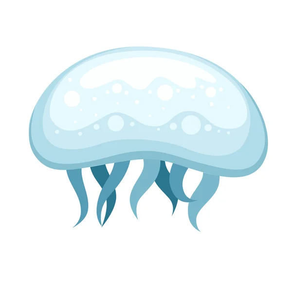 シーブルークラゲ。熱帯水中動物。メデューサの水生生物、漫画のスタイルのデザイン。白い背景に孤立した平らなベクトルのイラスト — ストックベクタ