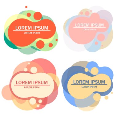 Afiş için Modern Soyut logo seti. Renkli logosu parçalamış. Metin ile düz geometrik şekiller. Beyaz arka planda vektör Illustration