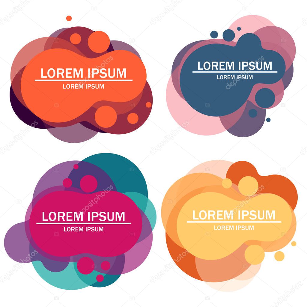 Set of modern abstract logo for banners. Splashed colorful logo. Flat geometric shapes with text. Vector illustration on white background